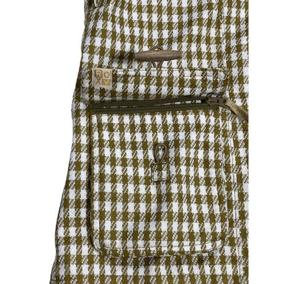 Roxy 5000 Snow Jacket Women Large Gold Cream Checkered Fur Hood Long Sleeve - Picture 6 of 15